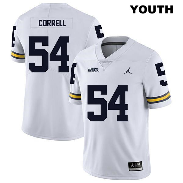 Youth NCAA Michigan Wolverines Kraig Correll #54 White Jordan Brand Authentic Stitched Legend Football College Jersey YZ25S80AC